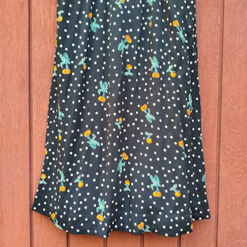 FREE PEOPLE | Polka Dot Cherry Print Midi Dress Lace-Up Corset Retro Mod 8 - Picture 10 of 15